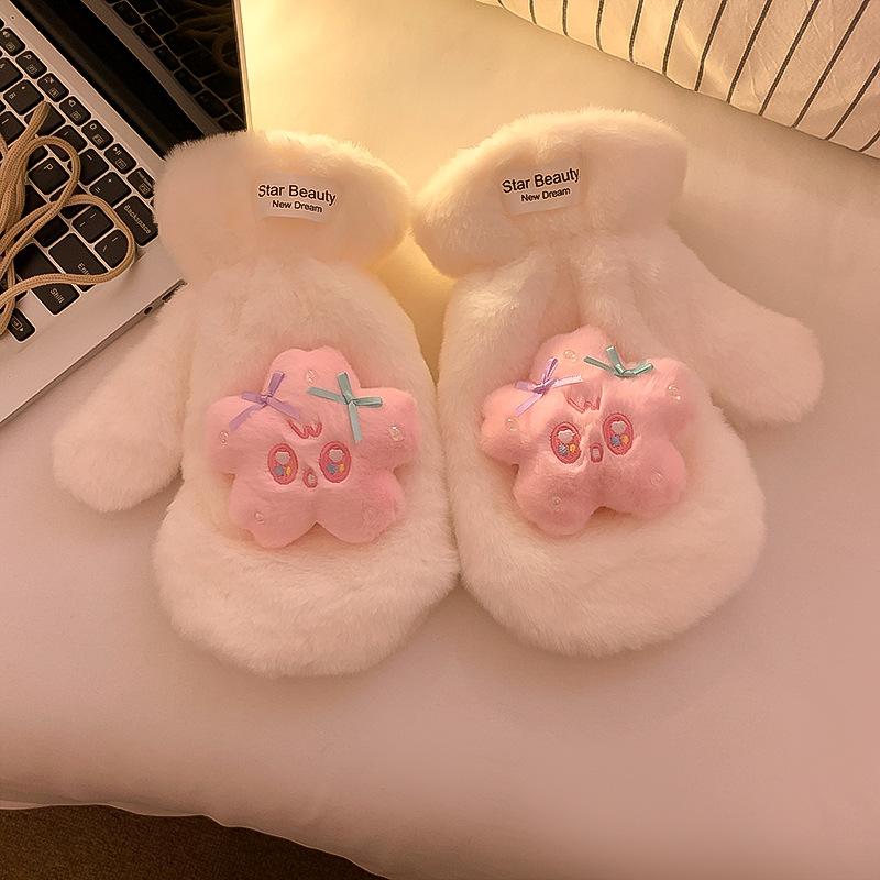 Cute cartoon star gloves girl heart thickened fluffy plush warm finger driving scarf