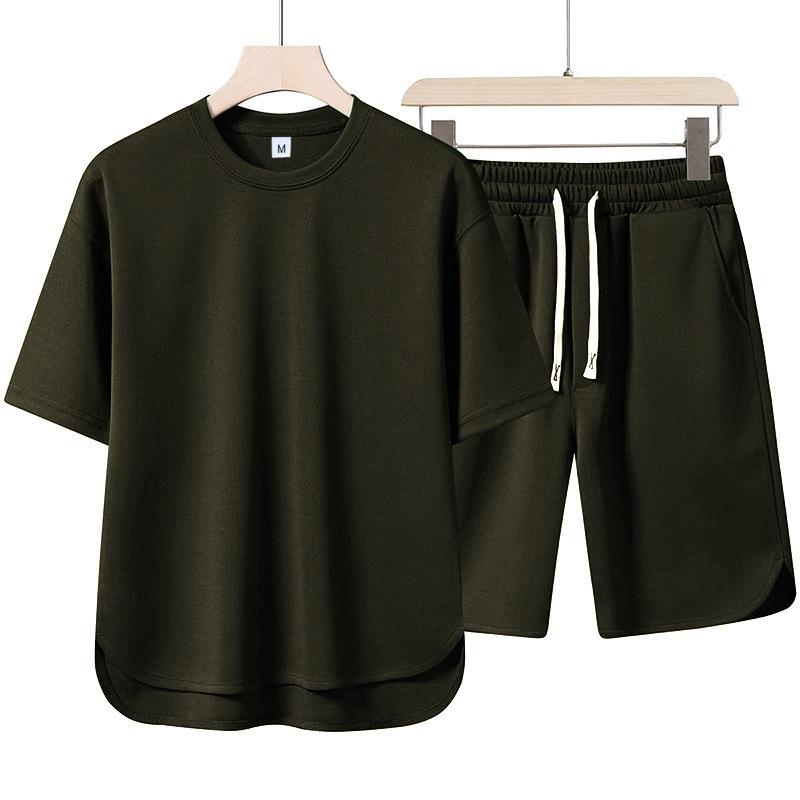 High-End Summer Youth Casual Two-Piece: Arc Hem Shorts & Short Sleeve T-Shirt Set