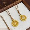 Gold Sand Eight Treasures Compass Pendant Necklace with Gourd Charm for Women