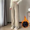 Plus Size Fleece/No-Fleece Extra Thick Lambskin Corduroy Wide-Leg Chenille Pants for Autumn/Winter