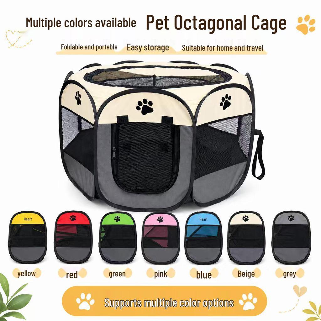 Octagonal Cat Playpen: Foldable Breeding Cage & Breathable Mesh Tent.