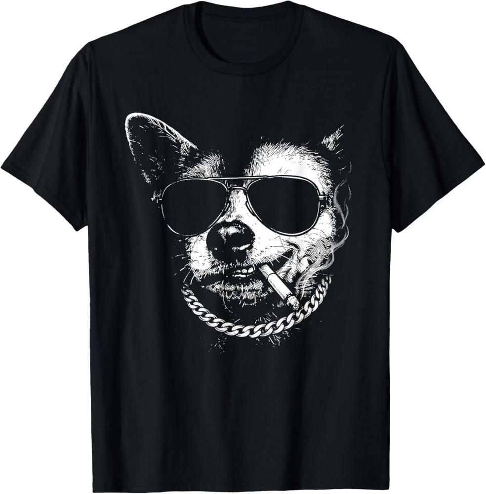Gangster Chihuahua Smoking Cigarette Funny Meme T‑Shirt S