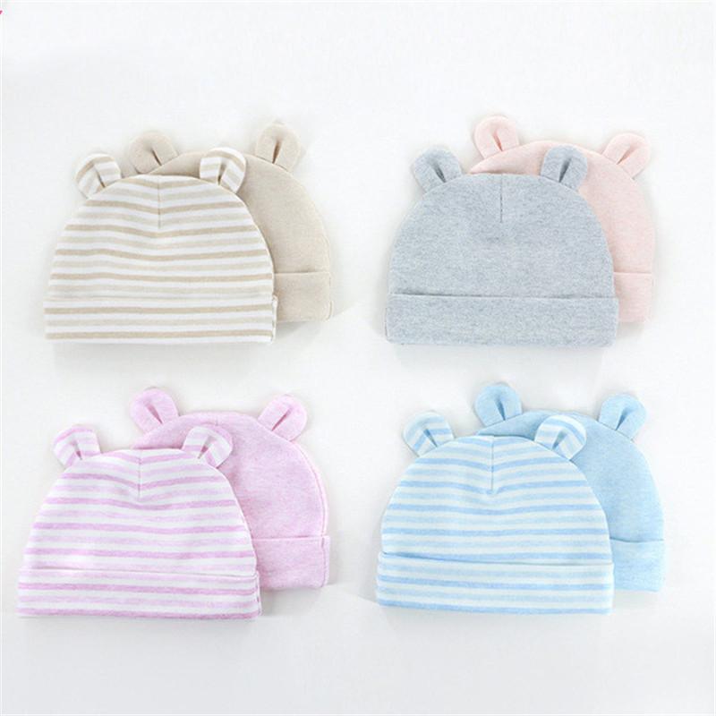 2Pcs/pack Hot Sale Newborn Female Bear Ear Baby Beanie Other Material Dobby Style Four Seasons 17*14cm