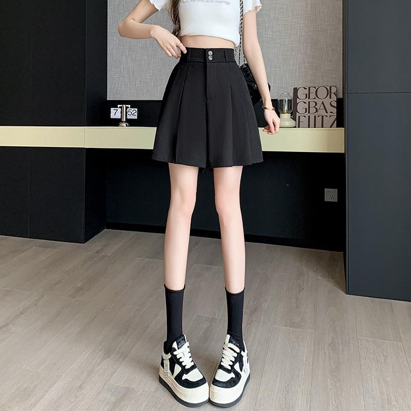 Women's Khaki Pleated A-Line Culotte Shorts - 2024 Summer Fashion Wide-Leg Style