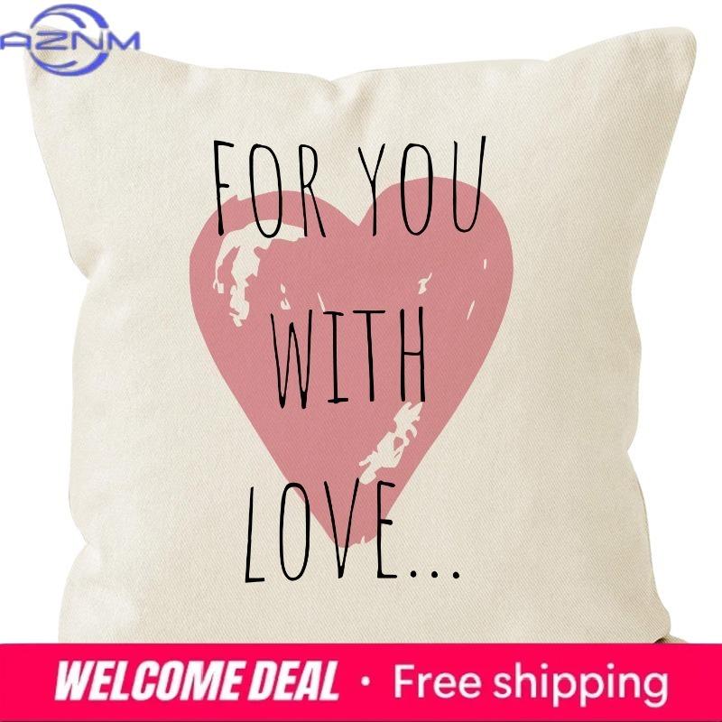 Valentine'S Day Pink Heart Print Home Decor Pillowcase Bedroom Living Room Sofa Decoration Polyester Cushion Cover With Zipper