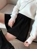 Women's Black High-Waist Woolen A-Line Wide-Leg Shorts - Autumn/Winter Casual Wear