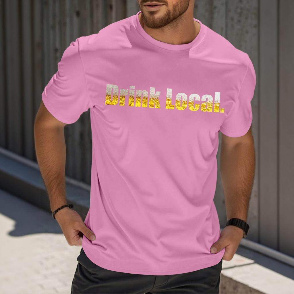 Camiseta Masculina Casual de Manga Curta com Estampa e Gola Careca