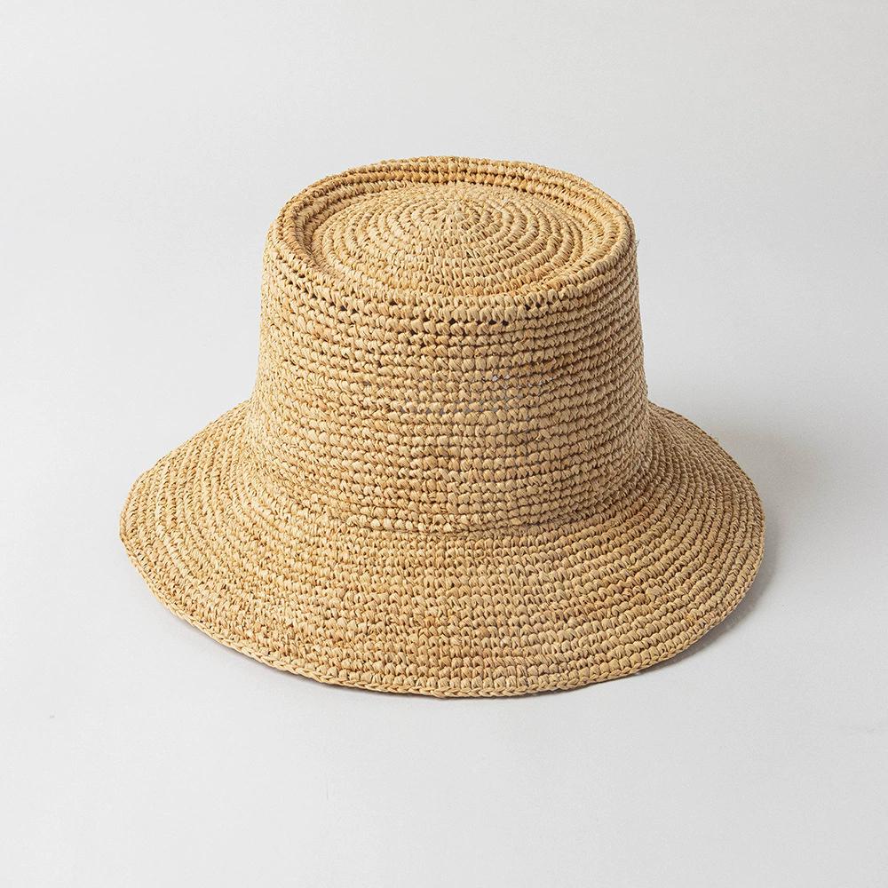 Sommer Natürliche Raffia Sonnenhüte für Damen Handgefertigt Gewebte Sonnenschutz Eimerhüte Breiter Rand Fischerhüte Faltbar Seaside Strandhut
