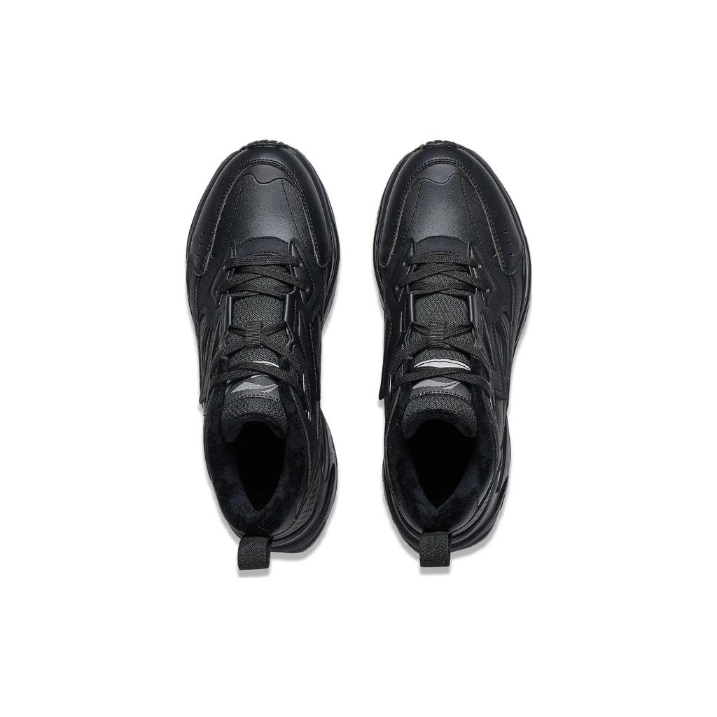 Li Ning Defender Comfortable Slip Resistant Mid Top Casual Shoes Men's Black Fleece Lined AGLT127-1