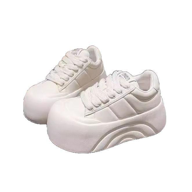 2025 spring and autumn new thick-soled muffin sports big head bread little white shoes children's popular casual board shoes