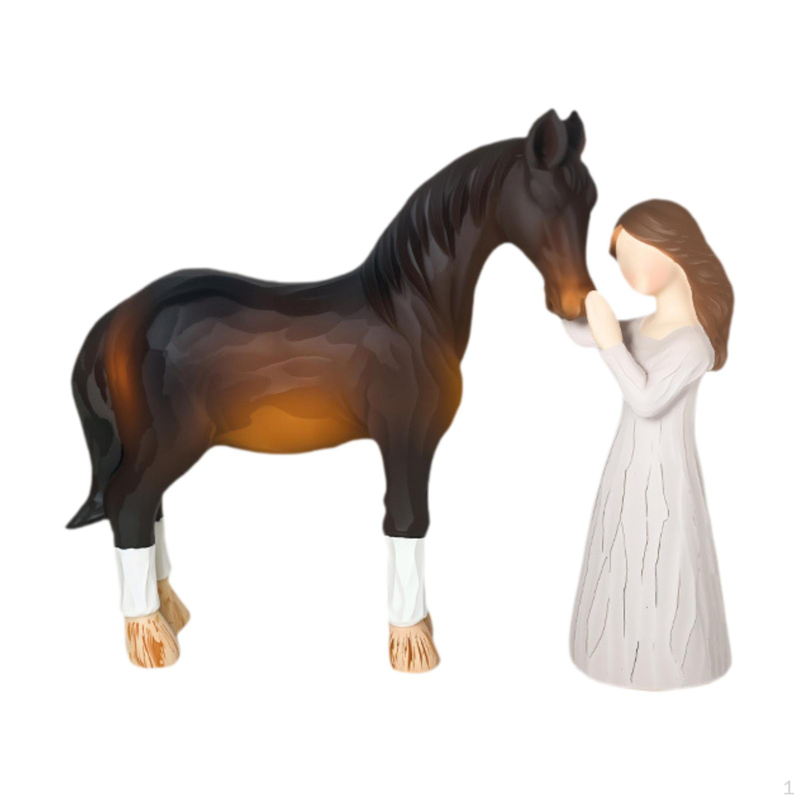 

Girl And Horse Figurine Decorative Piece for Home Display коричневий