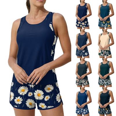 Women’s Two Piece Tankini Swimsuit Set with Sleeveless Top and Printed Shorts Quick Dry Lightweight Fabric
