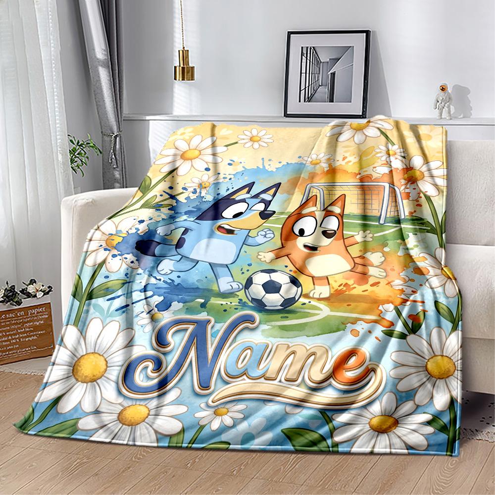 Bluey Soccer Adventure Personalized Name Blanket Throw Personalized Blanket Comfortable for Office Chair Picnics Chair Office for All Occasions