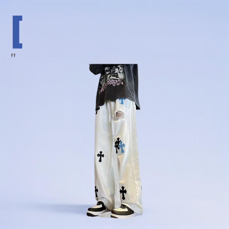 2023 American High-Street Unisex Casual Straight-Leg White Jeans