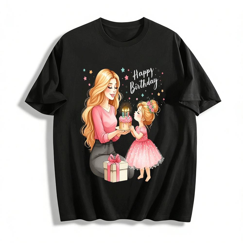 

Mother Daughter Birthday Cake Print Matching Tops Pure cotton T-shirt XXS