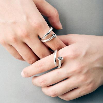 S925 Silver Retro Cross Flower Geometric Open Ring - Japanese & Korean Style Index Finger Jewelry