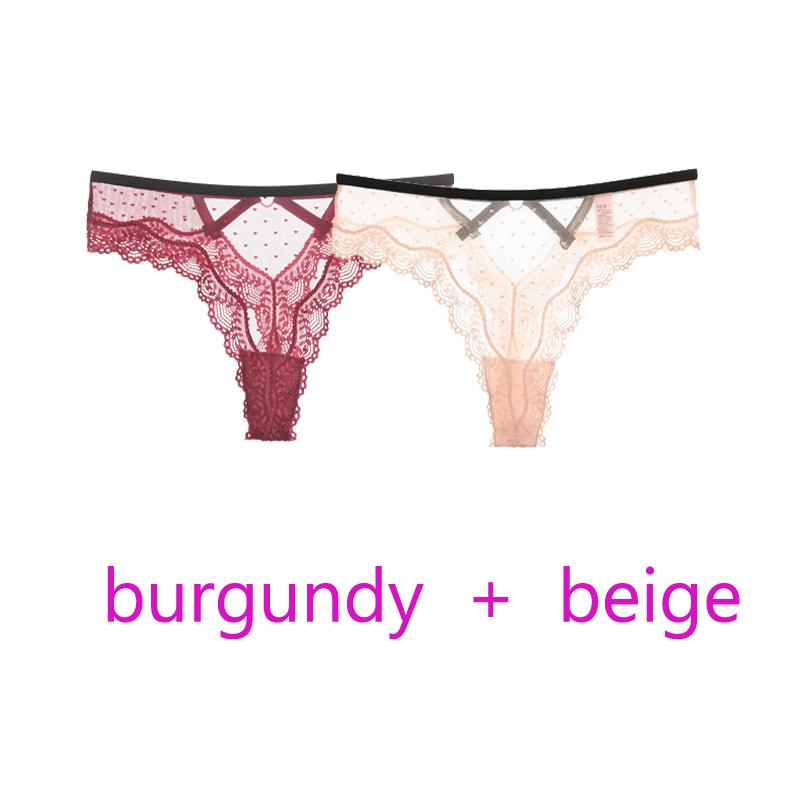 TERMEZY 2Pcs/Lot Sexy Lace Panties Women Low-waist Underwear Hollow Out Transparent Thong Female Seamless G-string Lingerie Underpant