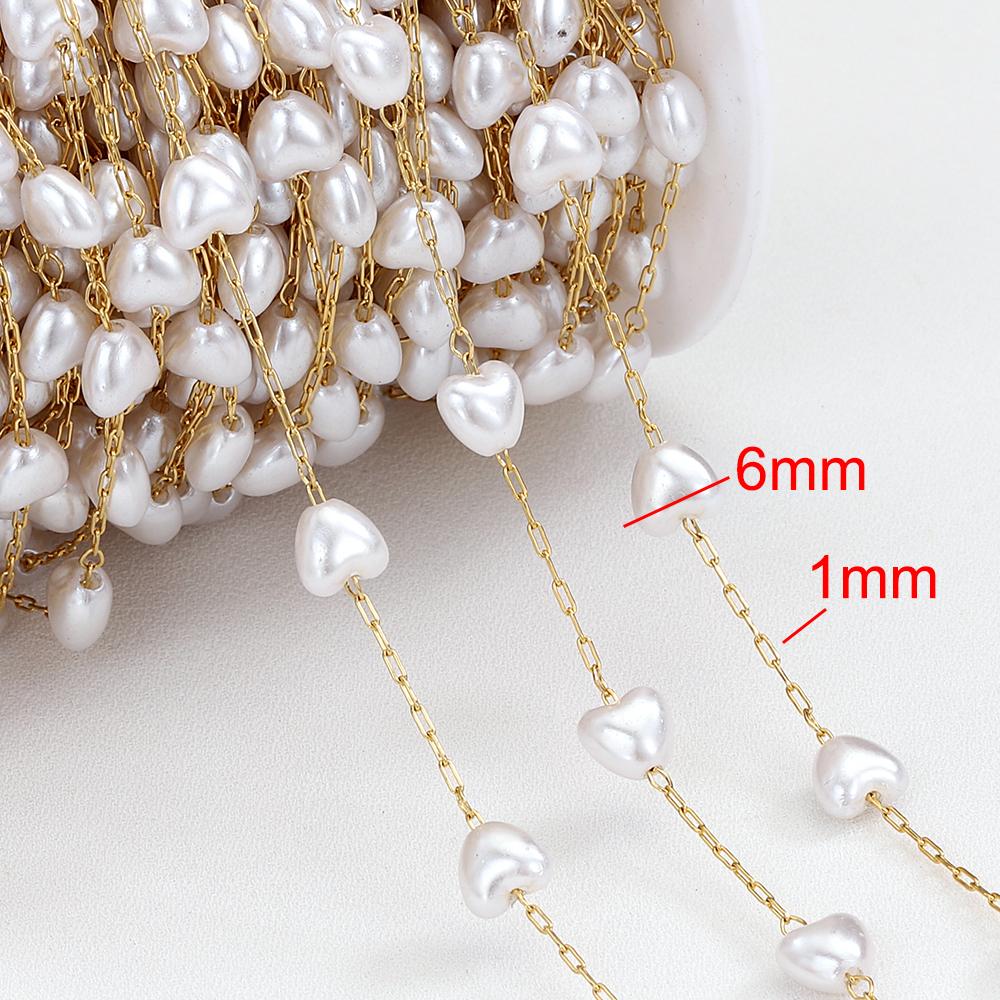 2meters 1meter Stainless Steel Love Heart ABS Pearl Beads Chains for Necklace Bracelet Chain for Jewelry Making DIY Wholesale