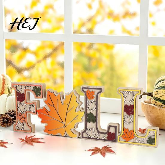 Autumn Table Decorations 4Pcs/Set Fall Wooden Tabletop Signs,Maple Leaf Letter for Rustic Thanksgiving Decor Tiered Tray Fireplace Dining Centerpieces