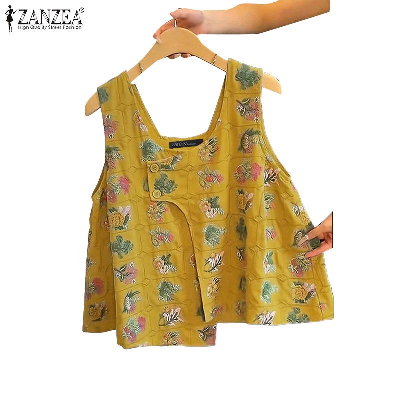 ZANZEA Damen Sommer Blümchenmuster Lässige Ärmellose Tanktops