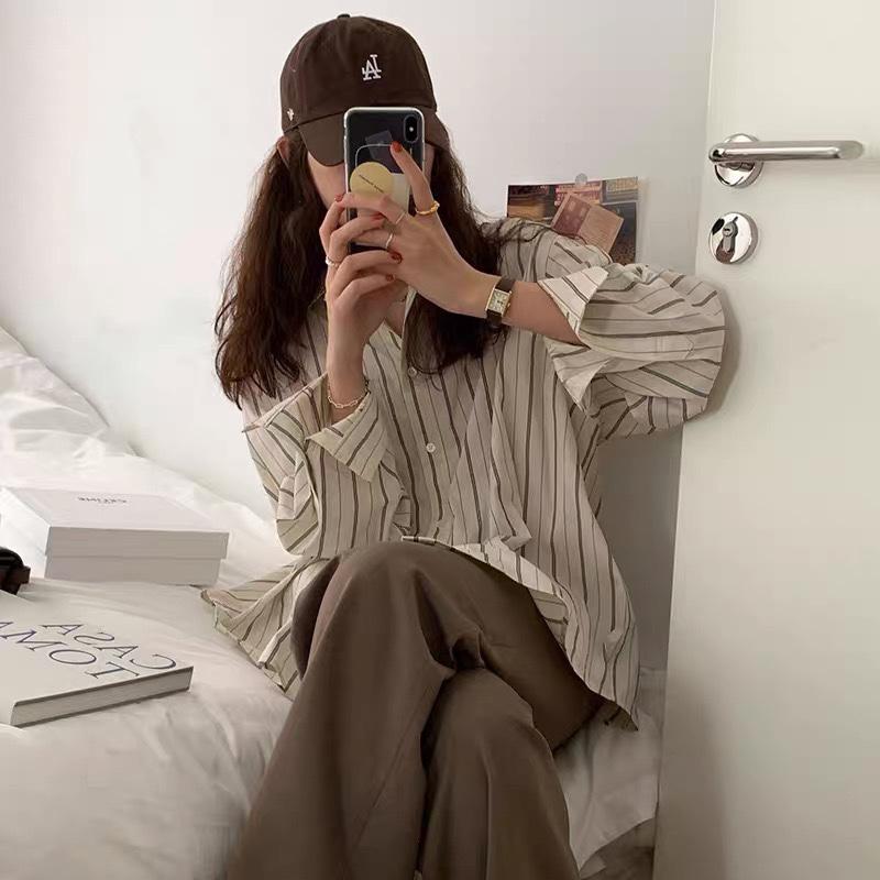 New Long Sleeve Women Office Stripes Shirt Loose Casual Ladies Blouse Lapel Pocket Elegant Fashion Simple Tops Spring Summer Thin Clothing
