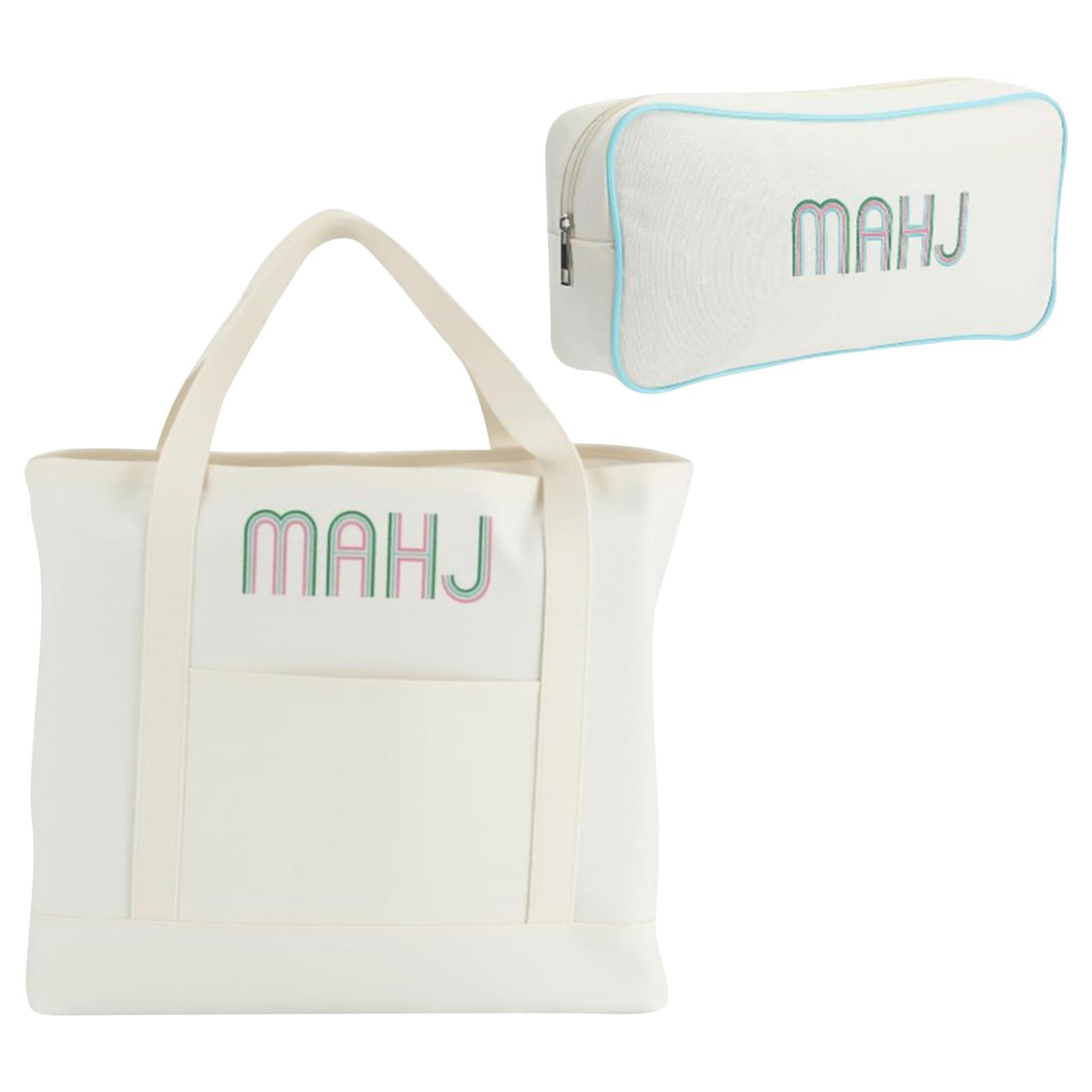 

2 шт. Вышитая холщовая сумка-тоут для маджонга (Большой и Размер) Пустая карточная сумочка Вышитая сумка для маджонга Для мафангов One Size