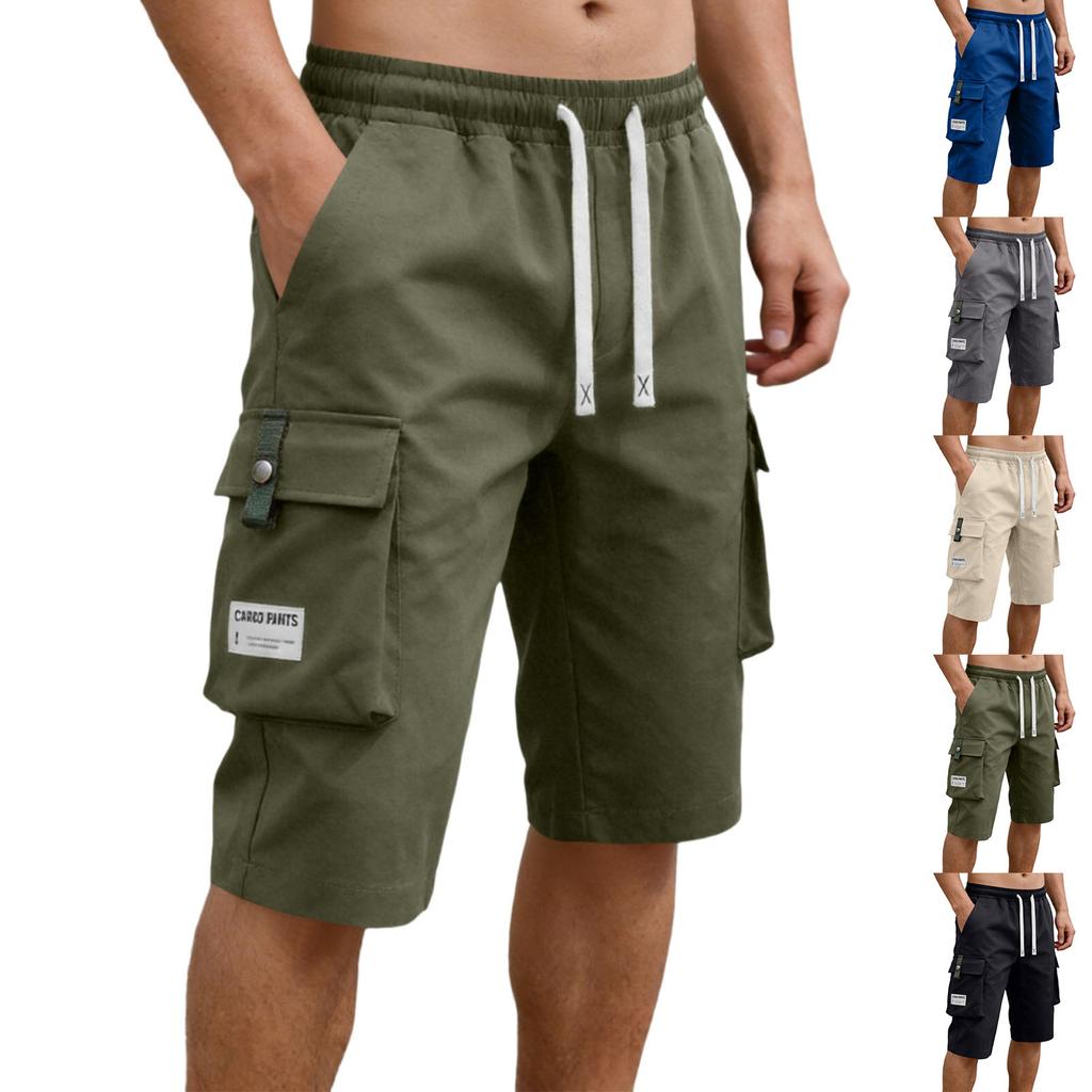 Men's Lightweight Cargo Shorts Elastic Waistband Drawstring Closure Loose Fit Straight Leg Multi Pocket Utility Shorts for Outdoor Activities