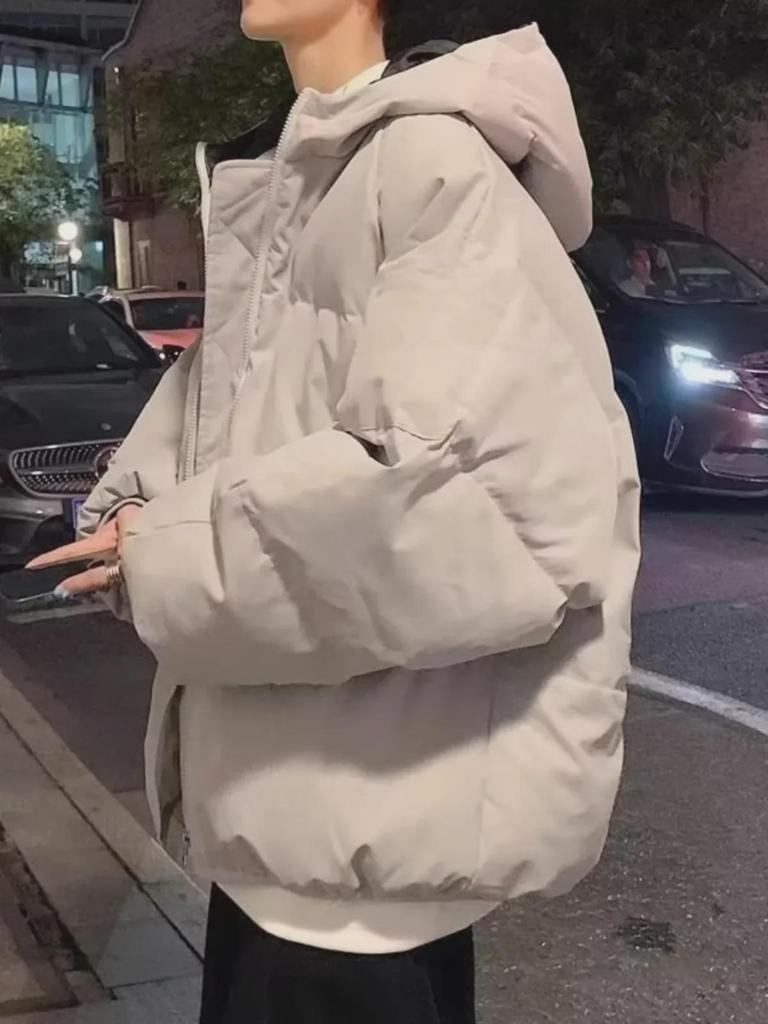 Unisex Oversized Cotton-Padded Jacket with Hood - Autumn/Winter Solid Color Versatile Design