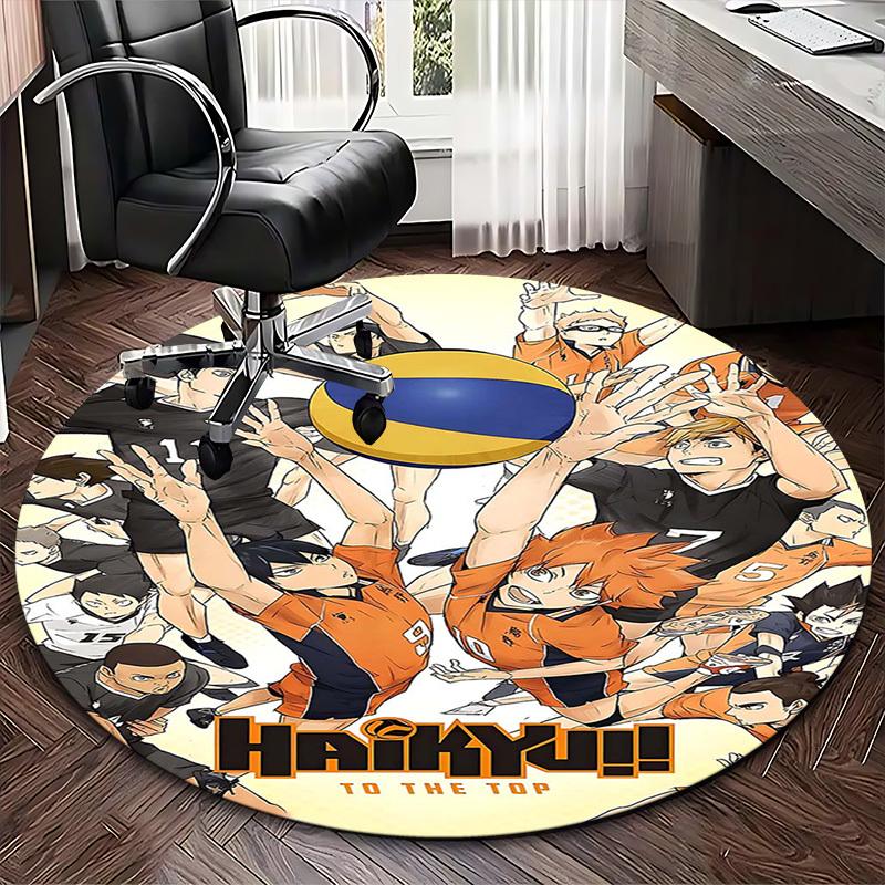 1pc Haikyuu!! To The Top Anime Volleyball Round Carpet Office Chair Mat, NonSlip Rug for Home Decor, Gaming Room, Bedroom