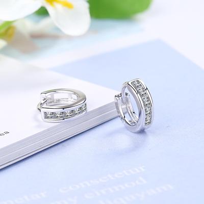 Real 925 Sterling Silver Minimalist Geometric Clear Zirconia Crystal Round Hoop Earrings for Women Party Fine Jewelry Accessory