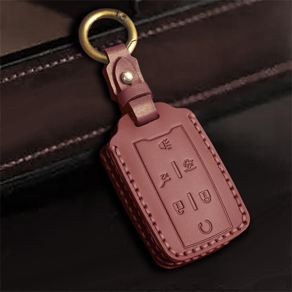 Genuine Leather Car Key Case & Creative Keychain for GMC Pickup