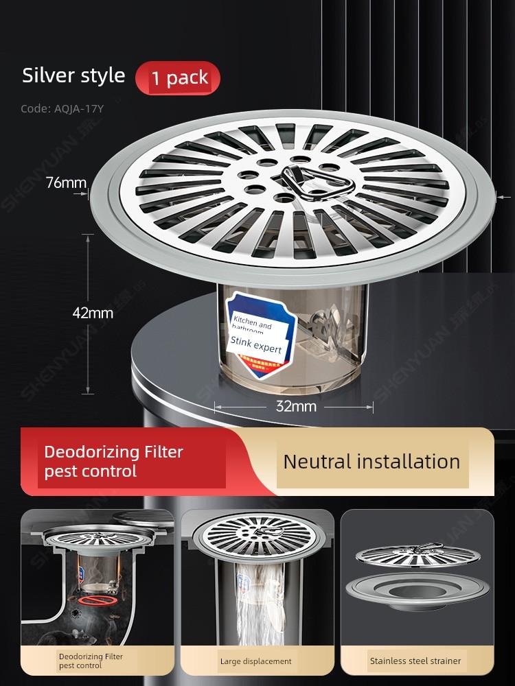Floor Drain Deodorizer Universal for Bathrooms, Anti-Insect Sewer Anti-Odor Device, Anti-Odor Sealing Cover Filter Net