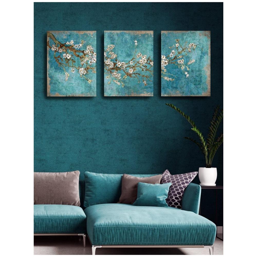 3 pieces of wall art Hand-painted canvas painting Oil painting Modern floral artwork living room bedroom decoration