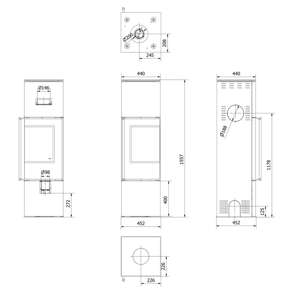 Wood burning steel stove KRATKI REN/M right Ø 150 7 kW self closing door
