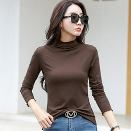 Damski bawełniany T-shirt z długim rękawem typu slim fit z haftowaną koroną (304) - Kolekcja Jesień/Zima