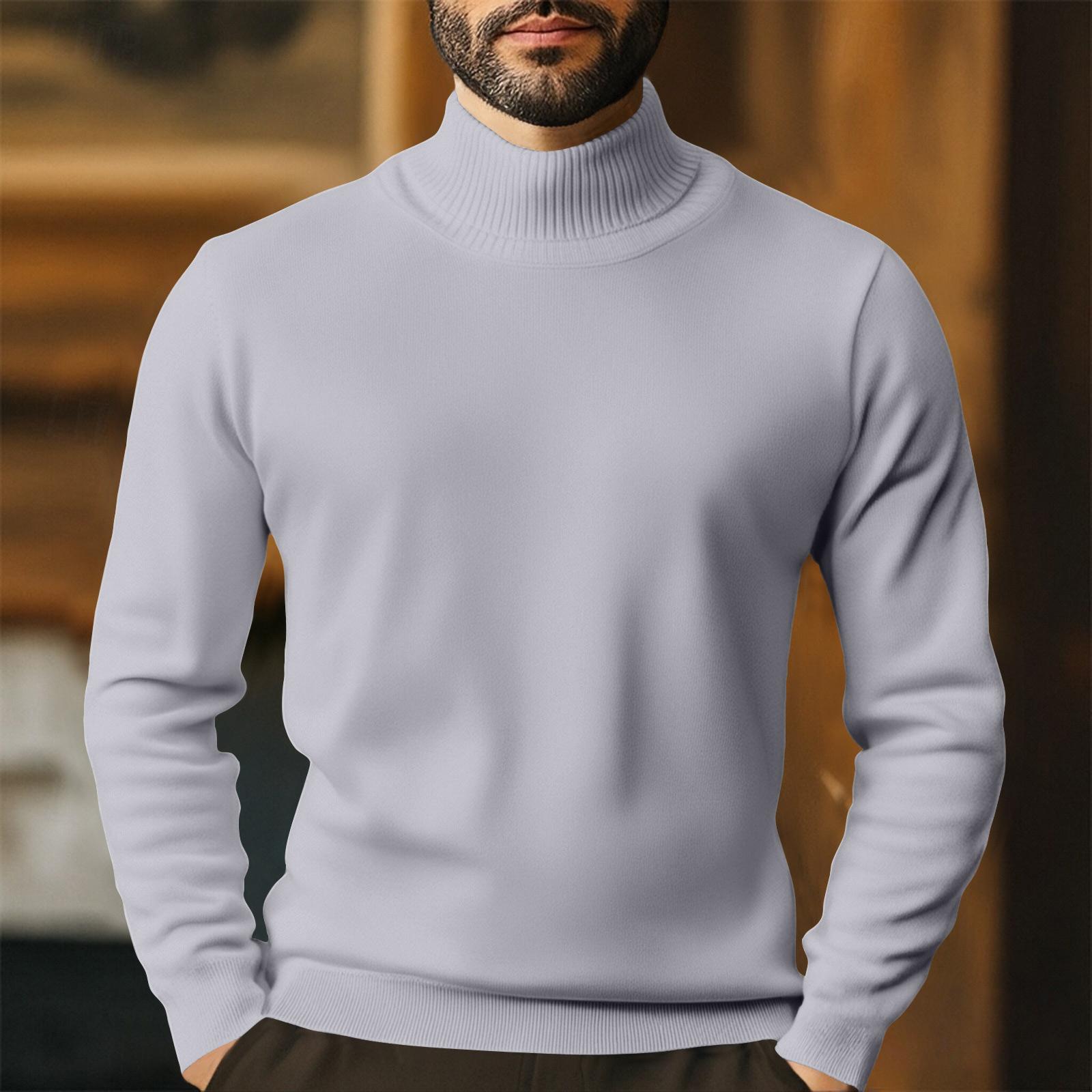 Men s Turtleneck Slim Fit Pullover Plus Velvet Long Sleeve Color Sweater Men s Warm Knitted Sweater XL