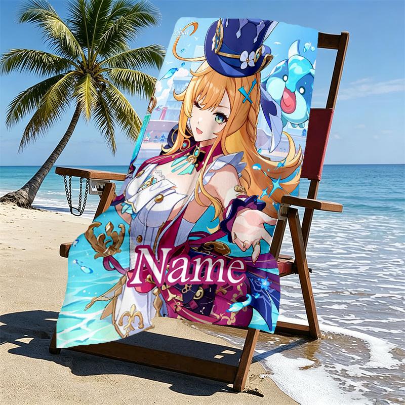 Custom Name Personalized Genshin Impact Print Beach Towel, for Trip Camping Beach Party Home Decor, Birthday Gift for Family & Friends