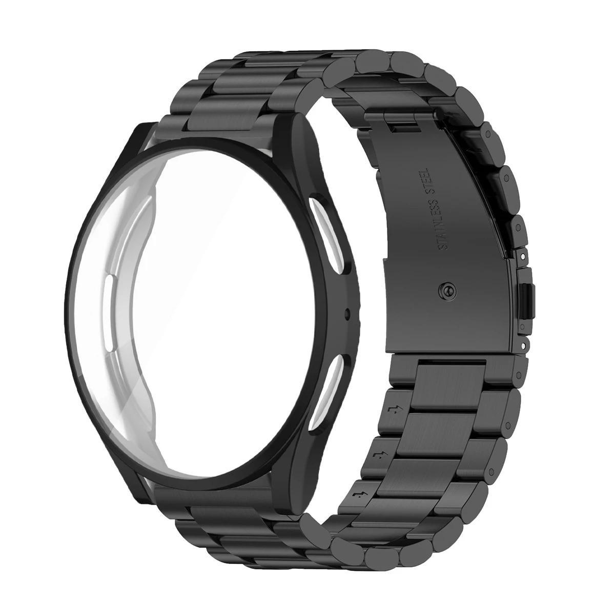 

Чохол + Ремінець для Samsung Galaxy Watch 7/6/5/4 40мм 44мм Браслет з нержавіючої сталі Watch 6 Classic 43мм 47мм Металевий ремінець Силіконовий чохол Galaxy Watch 6 44mm чорний