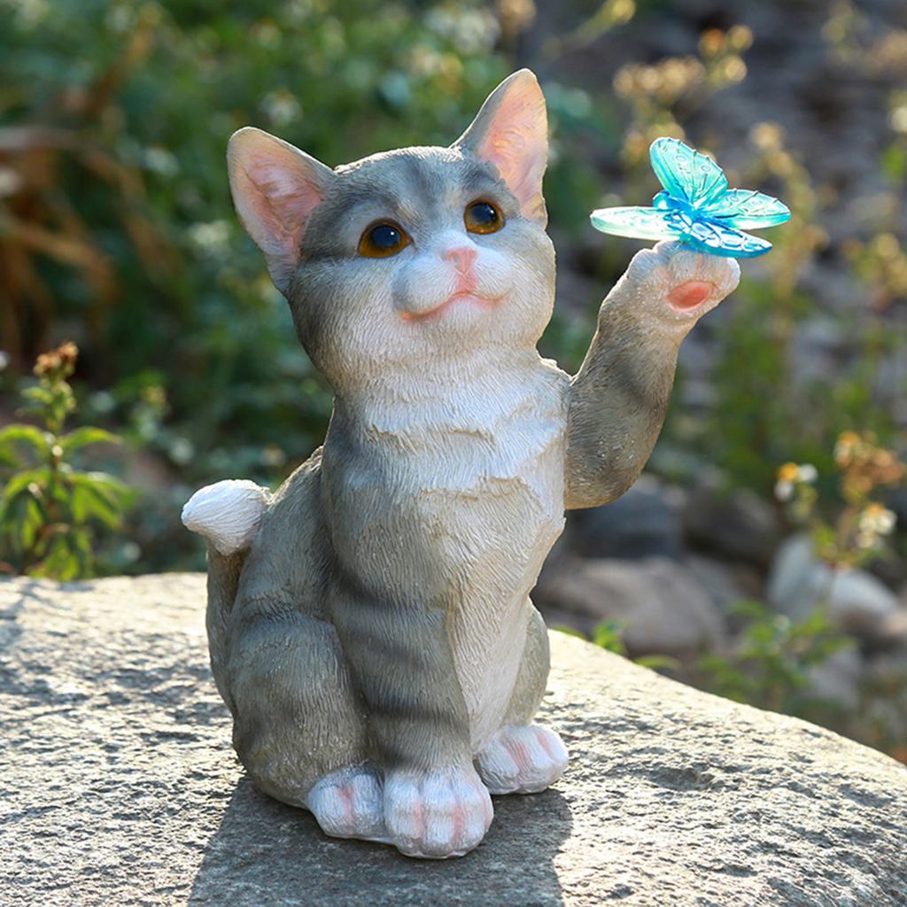 Outdoor Cat Sculpture Figurine Pendant Garden LED Solar Lights Cute Cat Animal Statue Sculptures for Landscape Yard