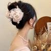 Elegant Delicate Large Fabric Mesh Rose Flower Hair Clip For Women Girls Imitation Pearl Floral Shark Clip Hair Accessories