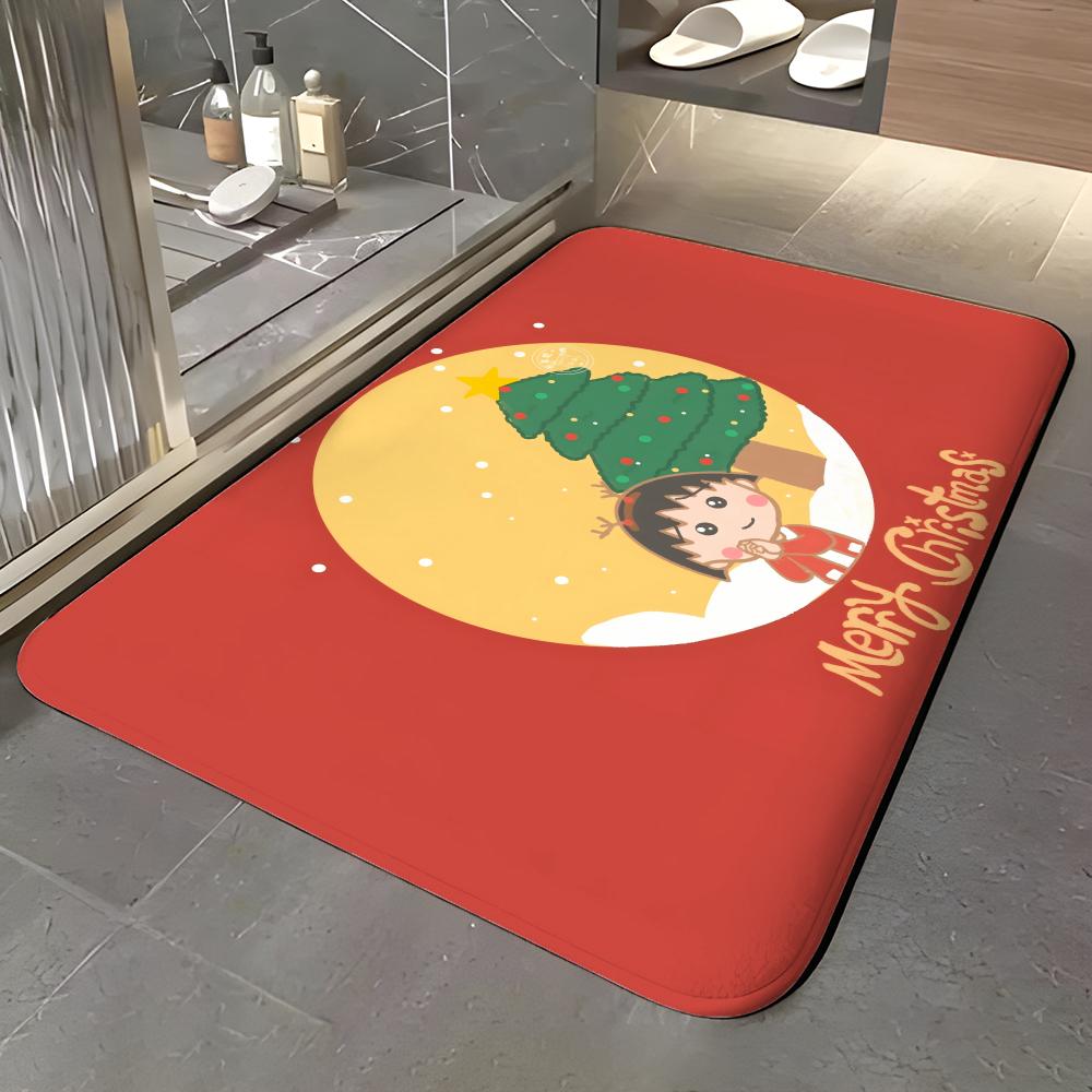 anime C-Chibi Maruko-chan Floor Mat Soft Flannel Entrance Door Mat Non Slip Absorbent Bathroom Bedroom Floor Rug