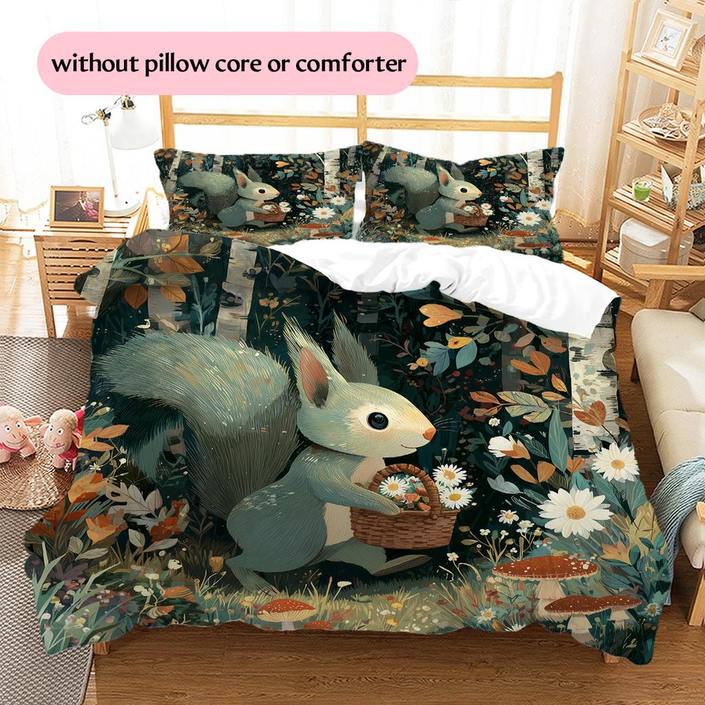 Forest Cartoon Animals Pattern Bedding Quilt Set  Home Decoration  Gift (1 * duvet cover + 2 * pillowcase  without core)