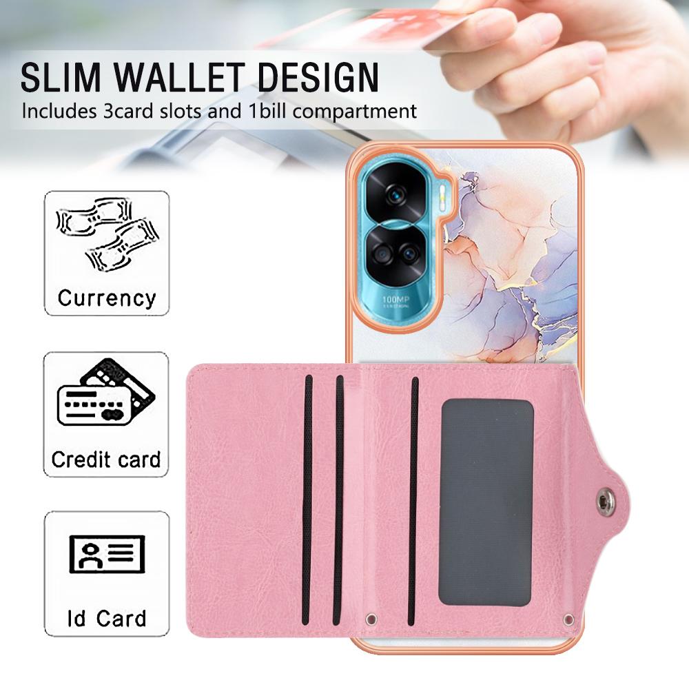 YB Leather Coating Series-9 for Honor 90 Lite 5G/X50i 5G Case Card Slot Kickstand PU+TPU IMD Phone Cover