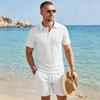 Summer New Men's Polo Shirt Set Casual Sporty Cool Fashionable Slim Fit Solid Color Short Sleeved Jacquard Shorts Set Men's