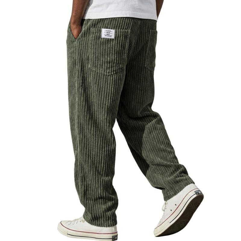 Men S American Style Embroidered Loose Straight Leg Vertical Striped Multi Pocket Casual Long Pants