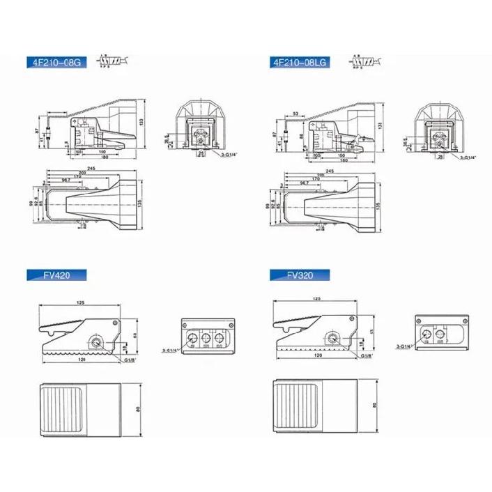 Pneumatic Foot Valve 4F210-08L/4F210-08G Pedal Foot Switch Valve FV320 Cylinder Control Valve Reversing Valve