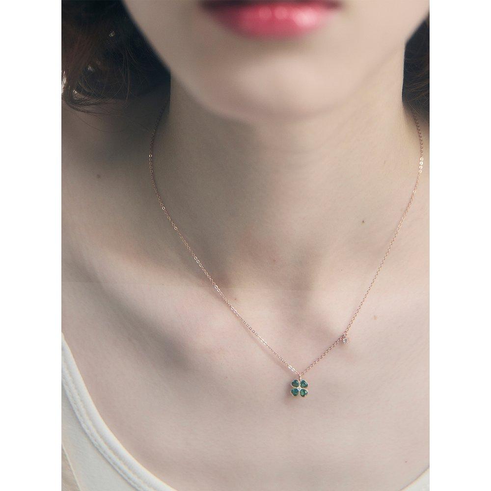 [Rosemont] Silver Green Clover Necklace Ra24C28A