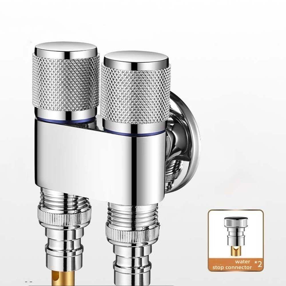 

Universal Interface Double Outlet Valve Faucet Stainless Steel Shower Shut Off Valve Three Way Water Valve Double-end Silver