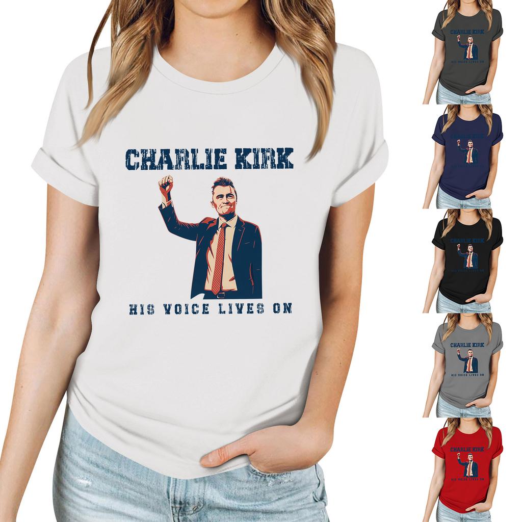 Women's Casual Printed T-Shirt Round Neck Pullover Short Sleeve Top