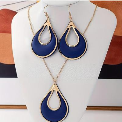 Hot Selling Water Drop Earrings & Necklace Set - Simple Korean/Japanese Style Women’s Creative Metal Jewelry Set